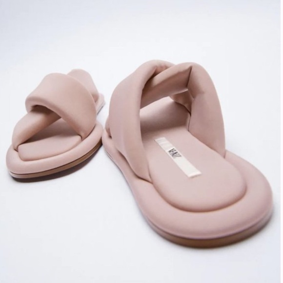 Zara | Women's Mauve Puffer Quilted Crossover Strap Slide On Flats, size 8.5 - Picture 8 of 16